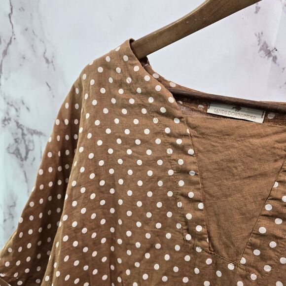 Lands Down Under Shirt Womens Large Brown Linen Spot Artsy To Wear Lagenlook - Picture 2 of 11
